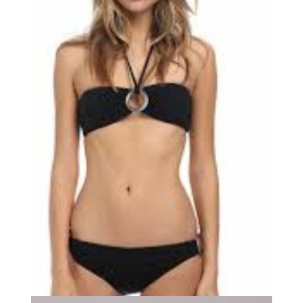 Michael Kors Collection Women's black Bandeau Bikini W/ Logo Ring Set Size 4